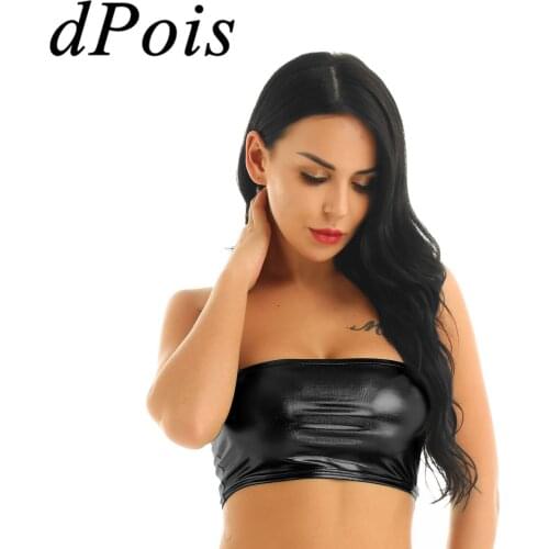 Women Reflective Shiny Strapless Bandeau Bra Crop Top Female Stage Dance Costume Wrapped Chest Party Carnival Tube Tops Clubwear