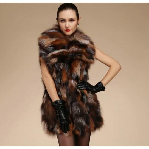 Real natural genuine fox fur vest women fashion sliver fox fur gilet with collar jackets ladies outwear custom any size