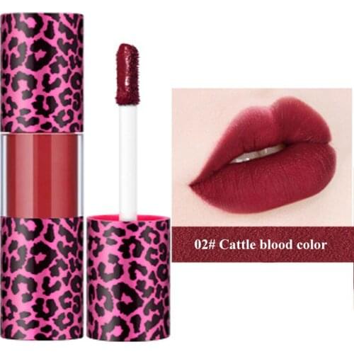 1Pcs Leopard Print Lip Glaze Moisturizing Hydrating Waterproof Long-Lasting Easy To Spread Non-Stick Cup 6 Color Lipstick Makeup