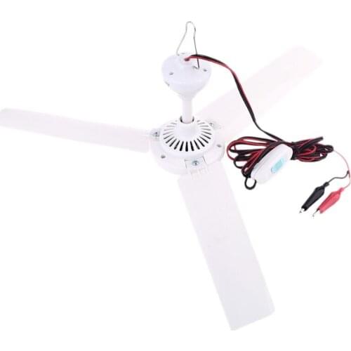 19.7 inch 12V Ceiling Fan Air Cooler Hanging Tent Fans with ON OFF Switch 2.4m Cable for Home Bed Camping Outdoor Barbecue
