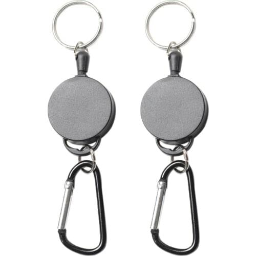 2pcs Heavy Duty Retractable Steel Reel Recoil Chain ID Holder Key Ring Wire Keychain Buckle For Indoors Outdoor Camping Hiking
