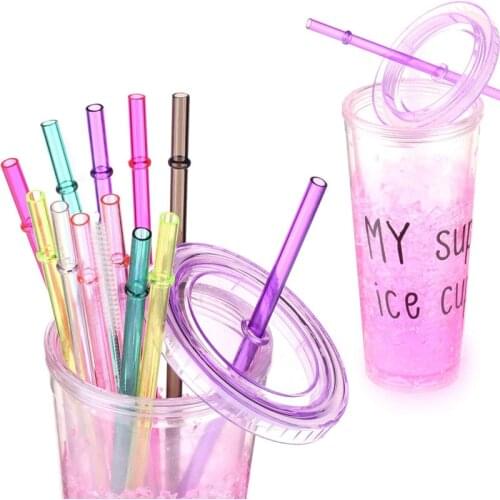 25Pcs Reusable Plastic Straws BPA-Free Rainbow Colored Replacement Hard PP Plastic Drink Straw for Tumblers 9 In Long with Brush