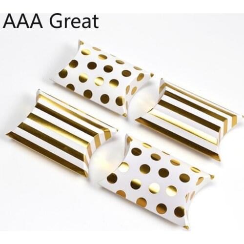 50Pcs/Lot Pillow Box Chocolate Candy Cookie Wedding Party Baby Paper Favor Gifts Packaging Boxes Dots Striped Christmas Present