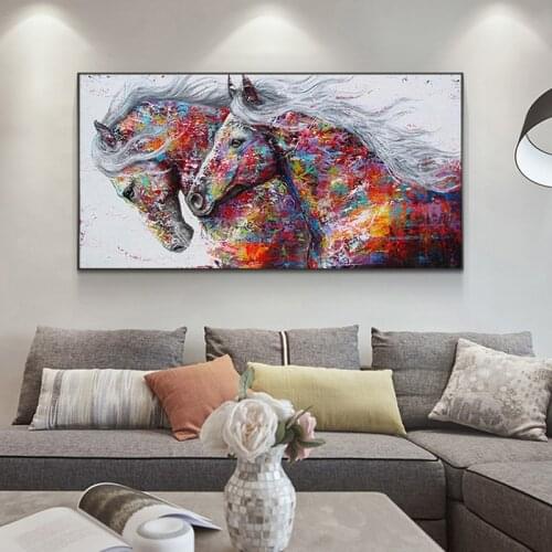 Running Horse Canvas Painting Abstract Animal Wall Art Posters Colored Horse Oil Painting Pictures For Living Room Decoration
