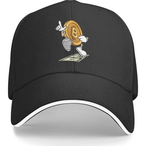 Bitcoin Stepping On 100 Dollar Bill Funny Crypto Y Promo Mens and Womens cap Print Anime Golf hip hop Graphic Vintage hats
