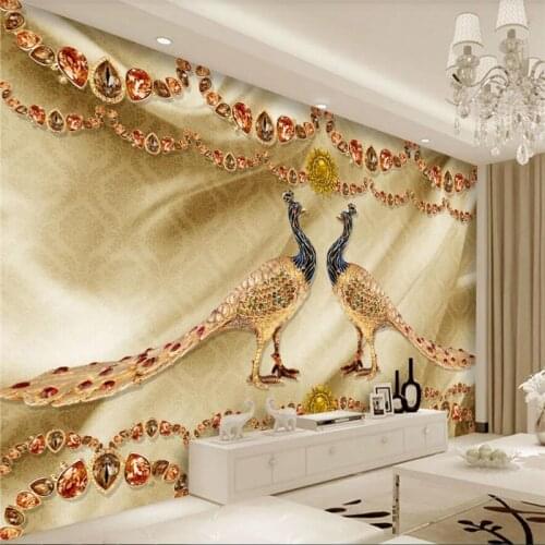 Custom large wallpaper 3D solid wall painting European luxury golden peacock jewelry background wall paper фотообои papier peint