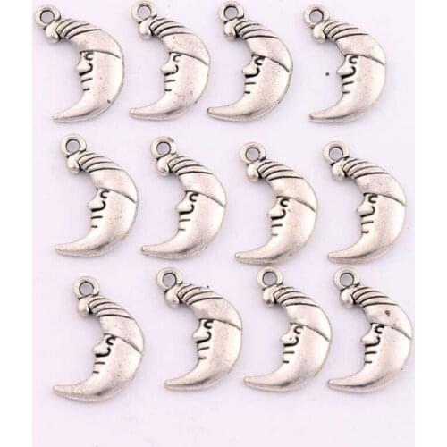 20Pcs Tibetan Silver Half Moon Face Spacer Charm Beads Pendants Alloy Jewelry DIY L096 2.2x13.9mm