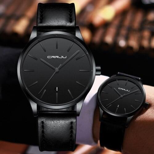 CRRJU Watch, Mens Watch, Minimalist Fashion Simple Wrist Watch Analog Date with Leather Strap