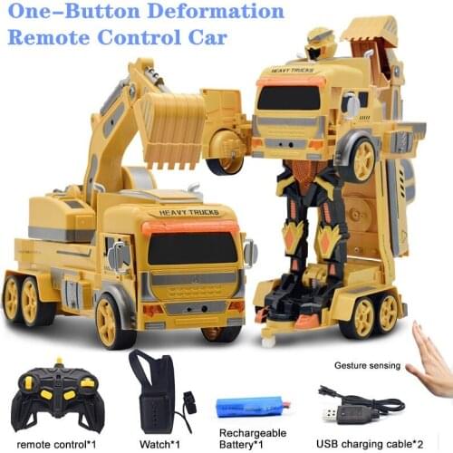 2 in 1 Rc Car excavator truck mixer truck deformation Robots toys triple induction deformation RC Robot Toys for children gifts