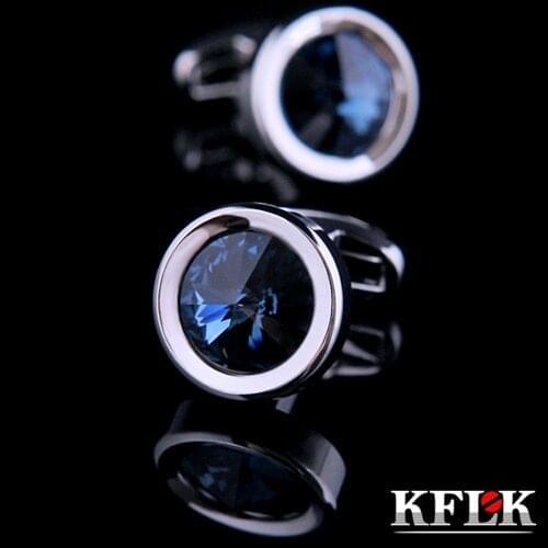 KFLK Luxury shirt cufflinks for mens Brand cuff buttons wedding Crystal cuff links High Quality Round abotoaduras Jewelry