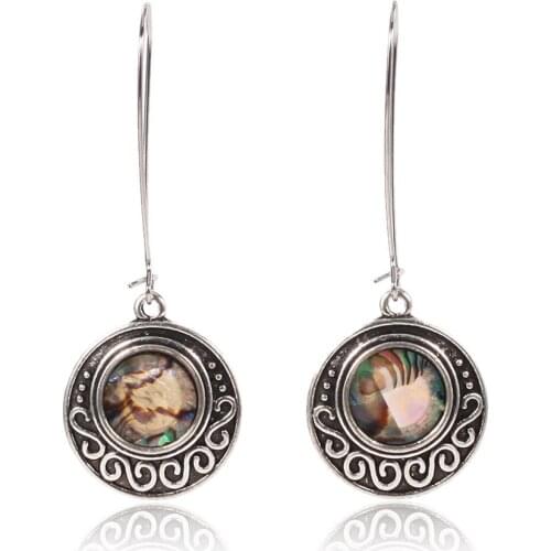 HC Vintage Round Pendant Dangle Earrings Fashion Colorful Shell Bohemian Earrings Women Boho Jewelry Long Statement Earrings F