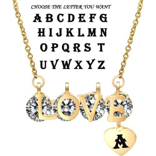 Personalized A To Z 26 Letters Initial Necklaces For Women Stainless Steel Custom Jewelry Alphabet Necklace With Heart Pendant