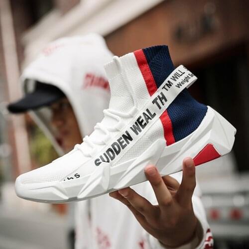 White Breathable Sock Sneakers For Men High Top Mens Shoes Classic Fashion Men Sneakers Big Size Zapatos Hombre Talla Grande