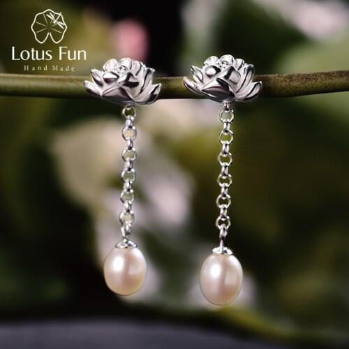 Lotus Fun Real 925 Sterling Silver Natural Agate Creative Handmade Fine Jewelry Water Drop Lotus Drop Earrings for Women Brincos