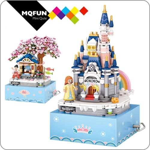 LOZ Mini Building princess castle sakura cherry eight music box rotating music box small grain building gift model puzzle toy