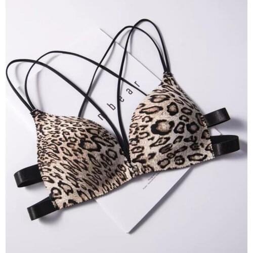 Fashion Leopard Print Front Button-Down Bra With No Underwire Beautiful Back With Multiple Straps Small Breasts Lingerie