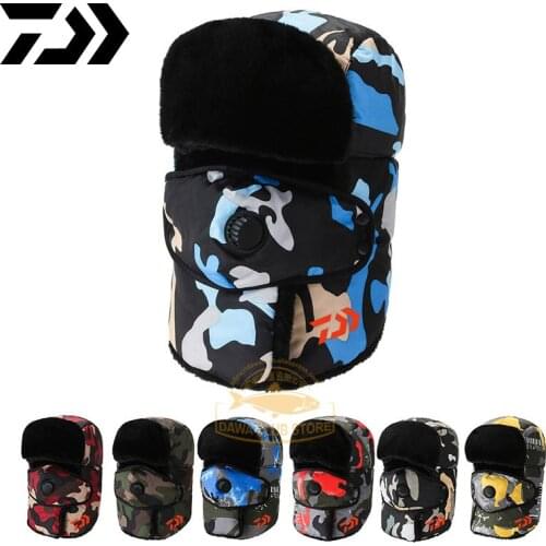 Daiwa Winter Fishing Hat Mens Biking Ski Hunting Fishing Windproof Mask Baseball Cap Casual Earmuffs Thick Warm Caps Outdoor