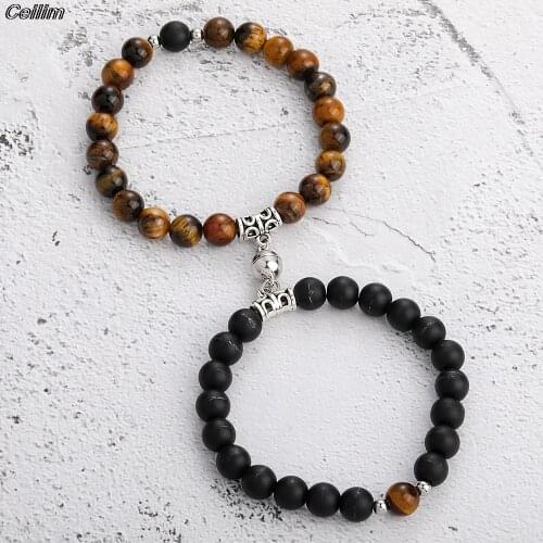 2pcs Magnet Bracelet Set Couple Vintage Matching Braslet Stone Distance Paired Braclet Lovers Jewelry Valentines Day Present