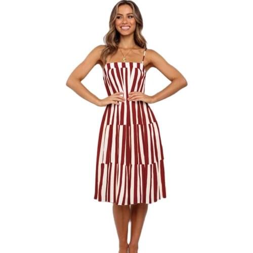2021 New Arrival Summer Sexy Camisole Dresses Womens Striped Loose Mid-length Dress Fashion Street Style Skirt