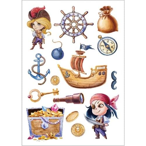 Nu-TATY Cartoon pattern Pirate Ship child temporary tattoo sticker Flash , Waterproof Fake Tatoo Henna Wall Sticker