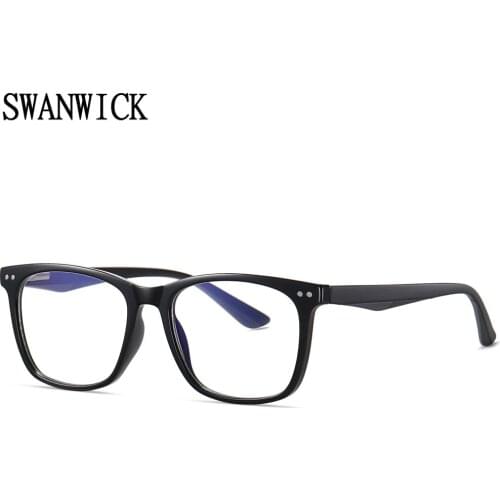Swanwick anti blue light glasses rectangular TR90 man glasses frames for women black grey clear lens trendy accessories