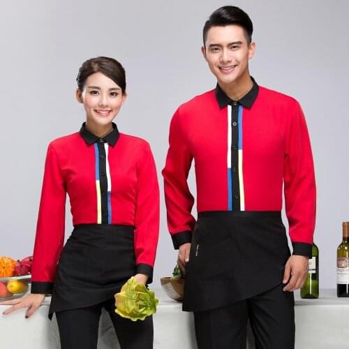 Hotel Overalls Uniform Waitresses Long Sleeves Restaurant Jacket Hot Pot Shop Cafe Catering Waiter Plus Size Single Top H2363