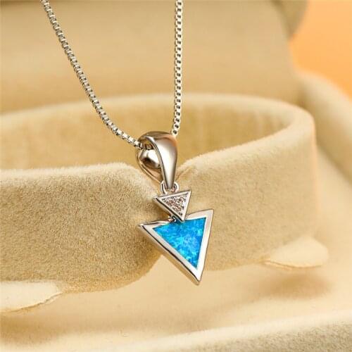 Simple Female White Opal Pendant Necklace Charm Zircon Chain Necklaces For Women Dainty Bridal Triangle Wedding Necklace