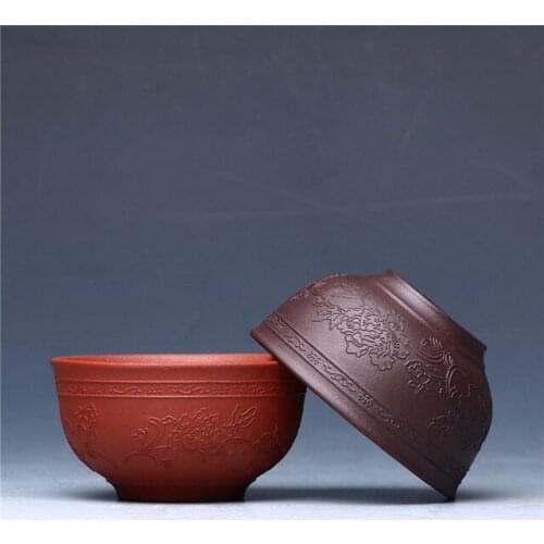 Purple Clay Peony Tea Cup Pattern Tieguanyin Puer Small Tea Bowl Cup Drinkware Teaware Decor Master Cup