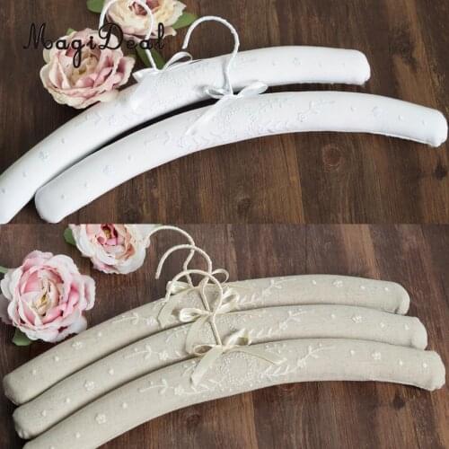 Luxury Cotton Linen Floral Padded Hanger Satin Bow Clothes Wardrobe Shoulder Shaper Hook Hanger