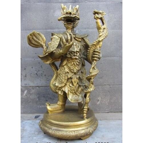 Lucky Chinese Myth Pure Brass Copper Dragon Lord King Longwang Rain God Statue