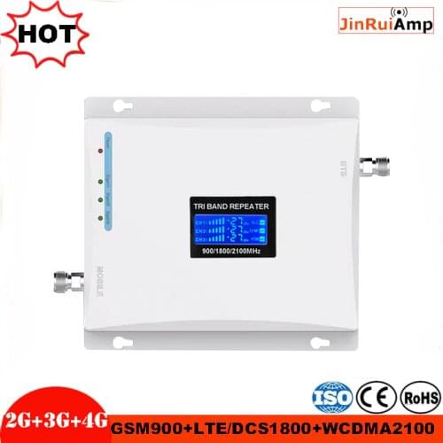 Tri band repeater 900 1800 2100 wcdma dcs GSM Repeater Tri Band amplifier mobile signal repeater cellular signal booster2g 3g 4g