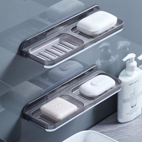 Punch Free Soap Box Wall-Mounted Bathroom Shelf Toilet Creative Double-Grid Drain Soap Box