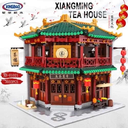 XINGBAO 01021 3033Pcs Chinese Street Building Series The Toon Tea House Set Building Blocks Bricks Old Architecture Model Sets