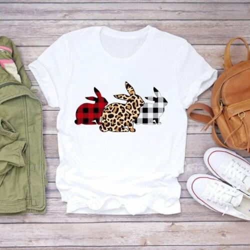 Women T-shirts Leopard Rabbit Animal Cute Fashion Printing 90s Womens Stylish T Top Ladies Print Lady Shirt Ladies Tee T-Shirt