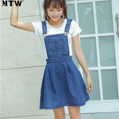2021 Women Jean Dress Ladies Summer Autumn Sleeveless Big Pocket A Line Denim Overall Dress Sundress