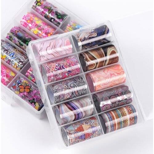 10 Sheets Marble Design Foils Nail Set Transfer Sticker Kit Flower Adehesive Paper Wraps Nail Art DIY Tips Slider Papers Decor