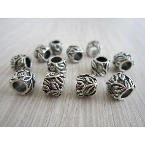 10pcs-20pcs leaf style Tibetan silver hair braid dread dreadlock beads rings tube approx 5mm hole for hair accessories