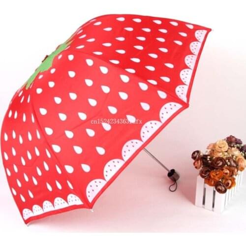 10pcs Strawberry Umbrellas Creative Long-handled Manually Rain Gear Sunshade Umbrellas Strawberry Pattern Rain Umbrella