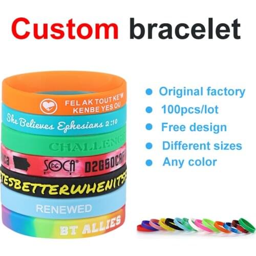 100pcs/lot 12mm width Custom Silicone Bracelet for Promotion Activity Silicone Wristband Personalized Hand Band DIY armband