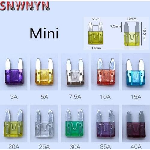 100Pcs Micro Mini standard 3/5/7.5/10/15/20/25 / 30A / 35A 10 car fuse Assortment Auto Blade Type Fuse Set Truck Fuse Car