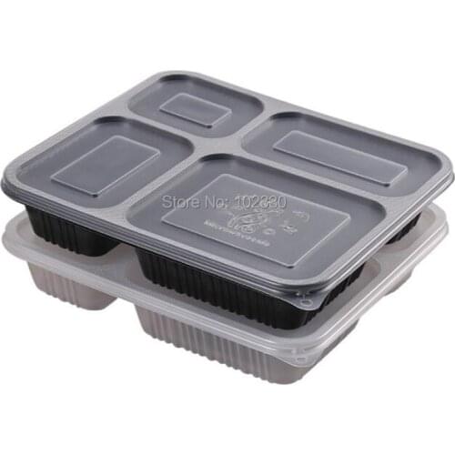 200Sets Black Clear Rectangular Disposable Food Container Lunch Bento Box Snack Packing Boxes Microwave Safe Plastic PP