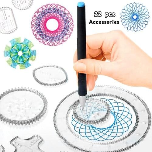 22Pcs Spirograph Drawing Toys Set Interlocking Gears & Wheels Geometric Ruler Drawing Accessories Creative Educational Kids Toy