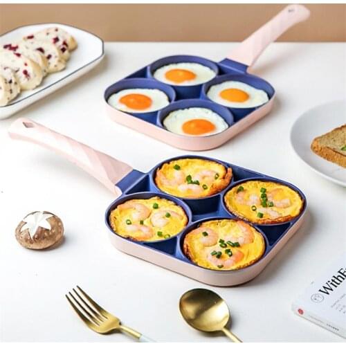 4 Hole Frying Pot Omelet Pan Rubber Handle Kitchen Cookware Non-stick Egg Pancake Steak Pan Cooking Egg Ham Pans Breakfast Maker