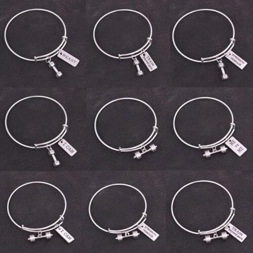 5PCS Fitness Kettle bell dumbbell barbell BEAST TRAIN beyond pain STRENGTH HONOUR I CAN Gym Bodybuilding charm adjustable Bangle