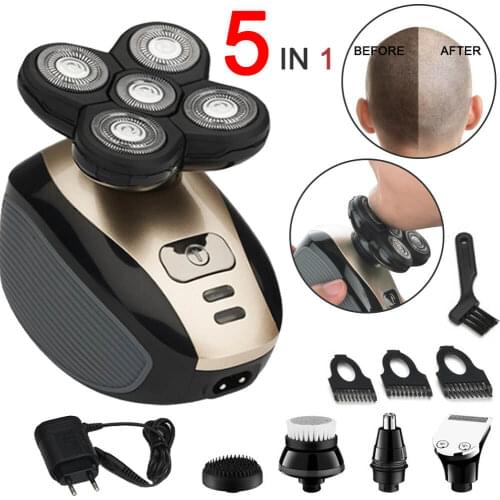 5 In 1 Mens Rechargeable Bald Head Electric Shaver Nose Ear Hair Beard Trimmer 4D 5 Floating Heads Facial Brush Razor Clipper