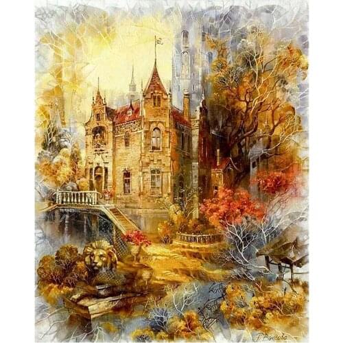 5D DIY Full Round/Square Diamond Painting Castle Scenic Cross Stitch 3D Embroidery Rhinestone Mosaic Home Decor Gift Y1542