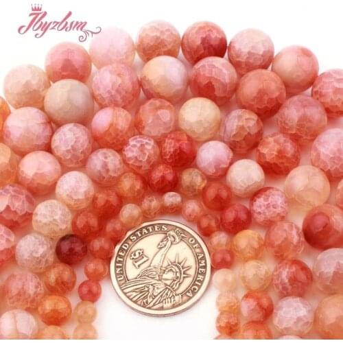 6,8,10,12,14mm Smooth Round Ball Pink Cracked Agates Stone LooseBeads For DIY Necklace Bracelet Jewelry Making 15"