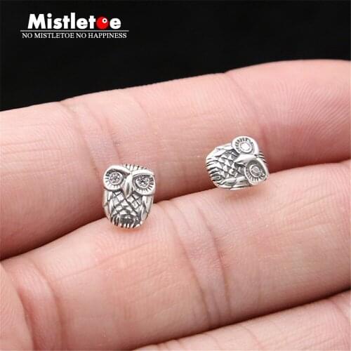 Authentic 925 Sterling Silver Vintage Punk Owl Stud Earrings For Women Or Men Jewelry