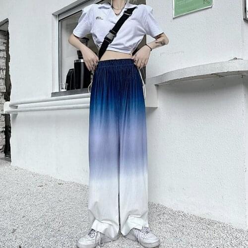 Gradient Pants Women Loose Elastic Waist Sweatpants Female Clothing Straight Capris Thin Summer Korean Fashion Casual Style