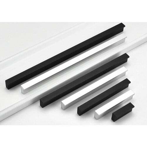 Black Silver Hidden Cabinet Handles Aluminum alloy Kitchen Cupboard Pulls Drawer Knobs Bedroom Door Furniture Handle Hardware